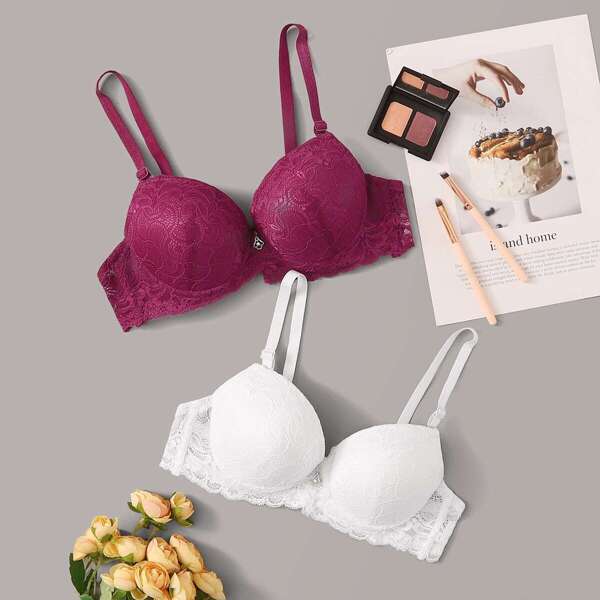 

Floral Lace Underwire Bra Set 2pack, Multicolor