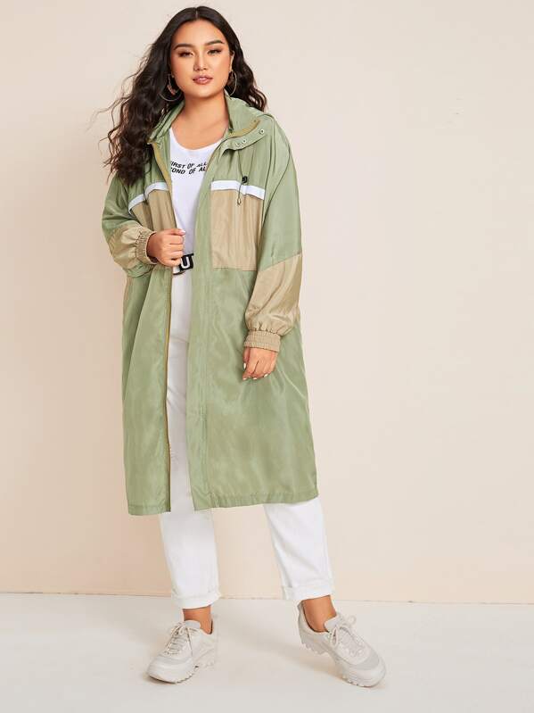 

Plus Colorblock Hooded Windbreaker Jacket, Green, Ma Tian