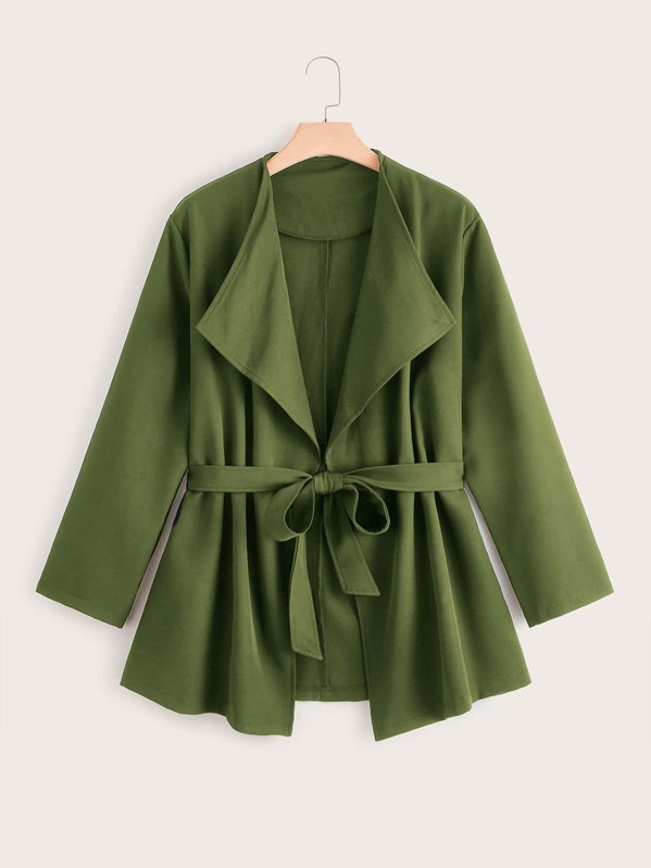 

Plus Waterfall Collar Belted Coat, Green