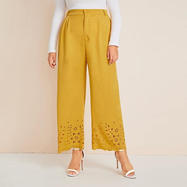 

Plus Laser Cut Wide Leg Pants, Yellow