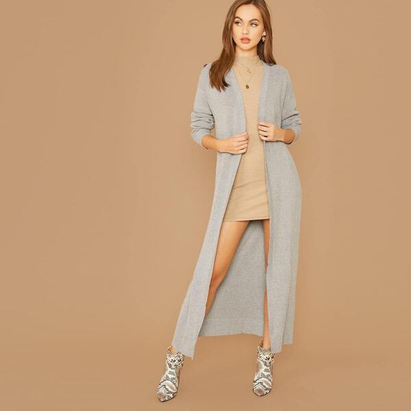 

Open Front Drop Shoulder Longline Cardigan, Grey