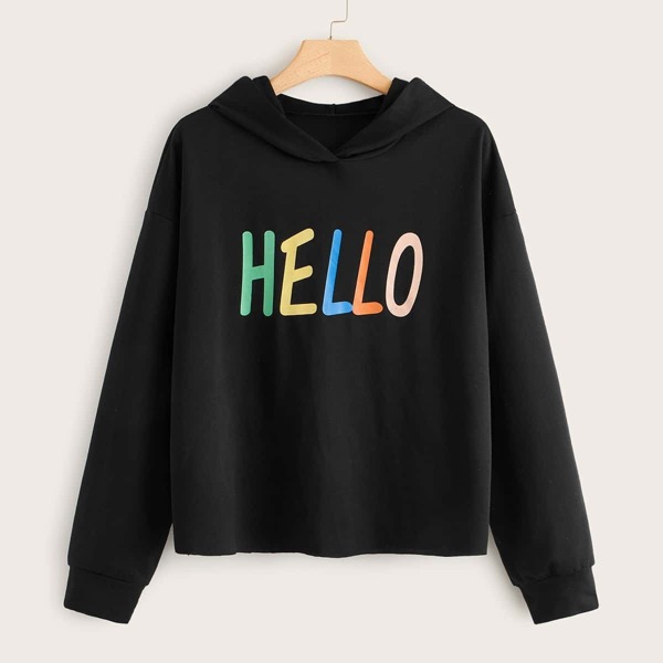

Plus Letter Print Drop Shoulder Hoodie