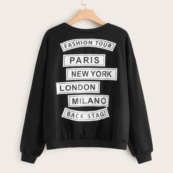 

Plus Letter Print Drop Shoulder Tee, Black