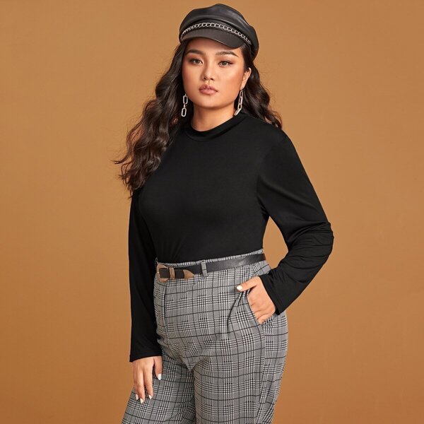 

Plus Solid Mock Neck Tee, Black