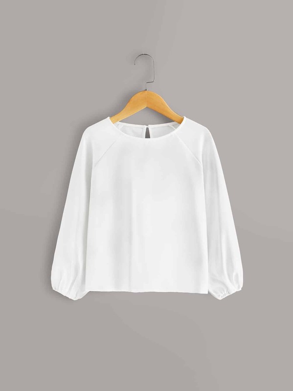 

Girls Keyhole Back Raglan Sleeve Blouse, White