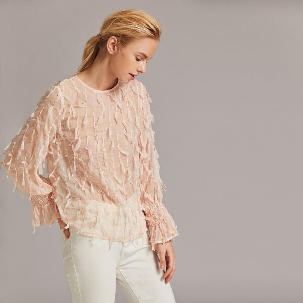 

Applique Detail Shirred Bell Sleeve Top