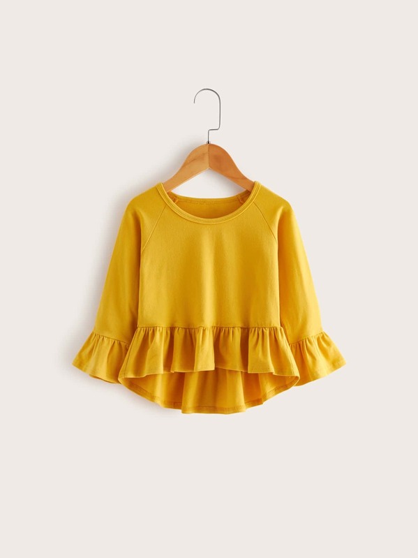 

Toddler Girls Solid Raglan Sleeve Ruffle Hem Blouse, Yellow