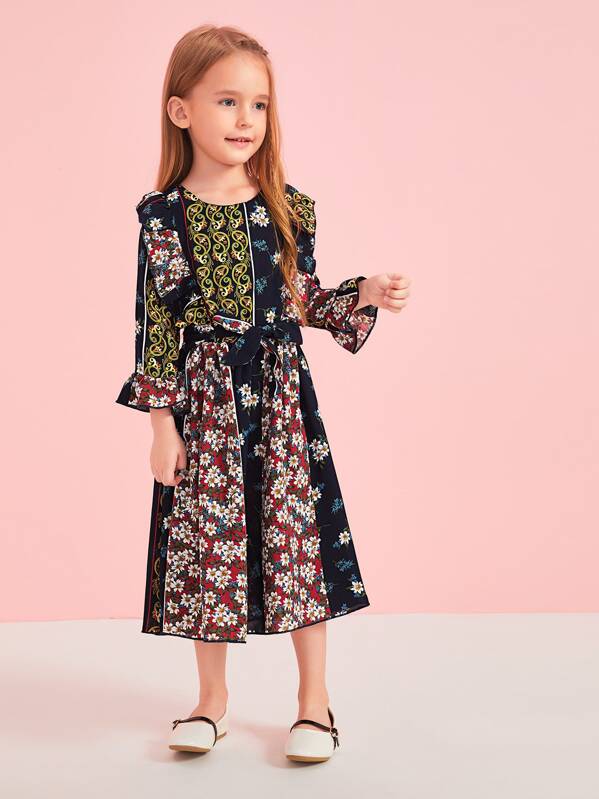 

Toddler Girls Tribal Print Ruffle Belted A-line Dress, Multicolor, Sofia B