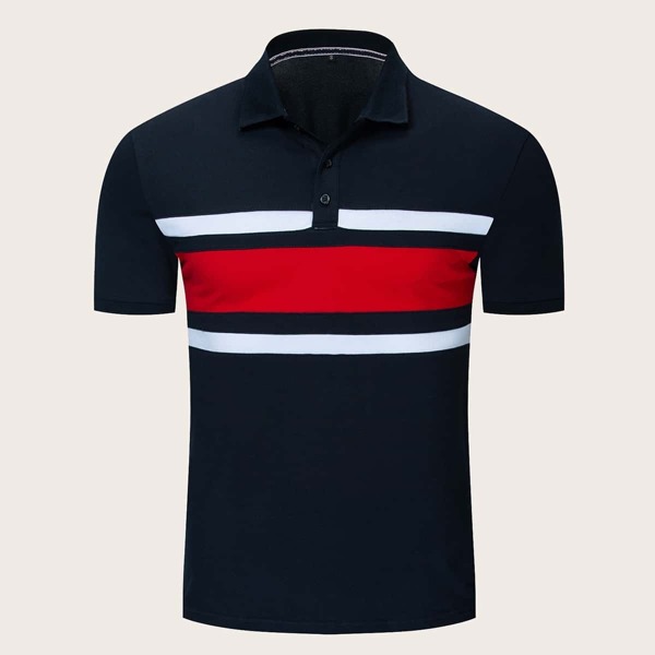 

Men Contrast Panel Polo Shirt, Navy