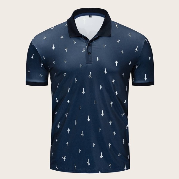 

Men Random Cactus Print Polo Shirt, Navy