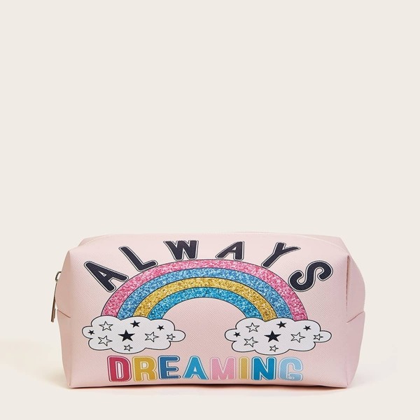 

Letter & Rainbow Pattern Makeup Bag, Multicolor