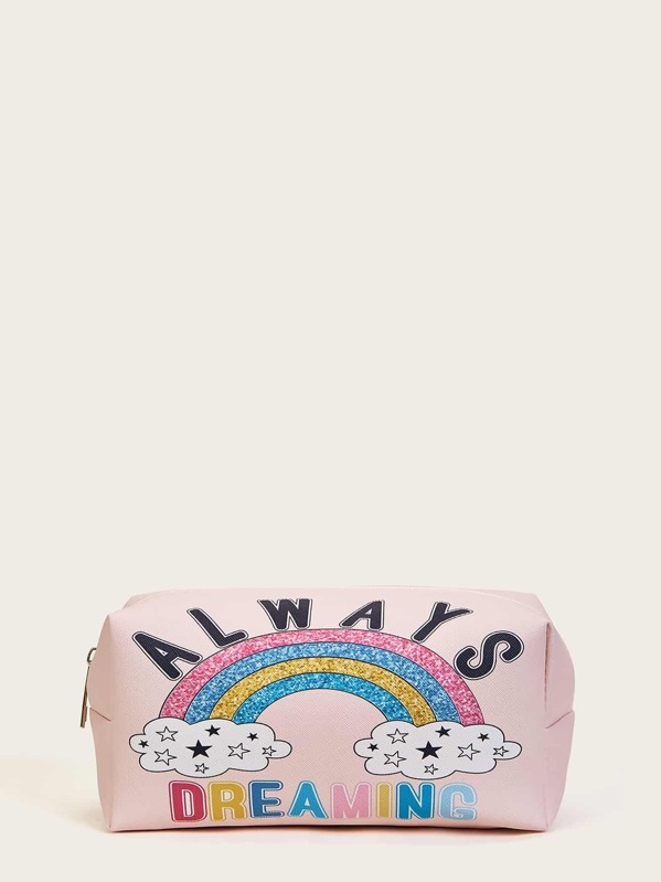 

Letter & Rainbow Pattern Makeup Bag, Multicolor