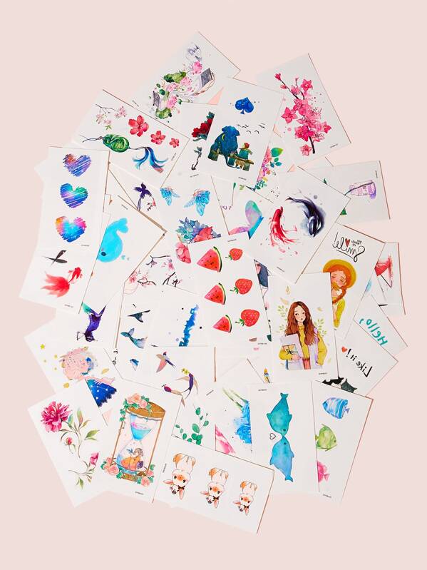 

Heart & Butterfly Pattern Tattoo Sticker 70sheets, Multicolor