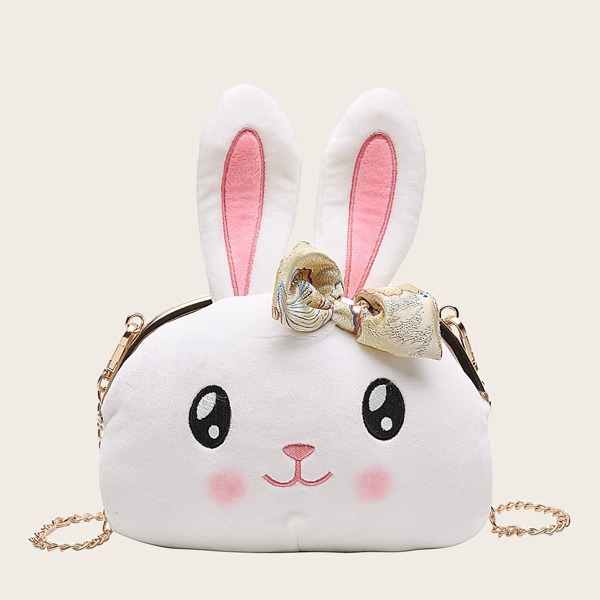 

Girls Rabbit Design Bow Decor Chain Bag, White