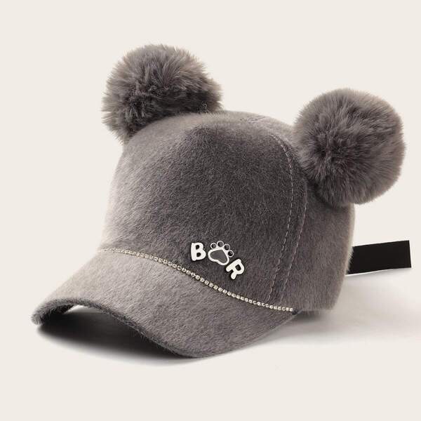 

Baby Pom Pom Decor Baseball Cap, Black