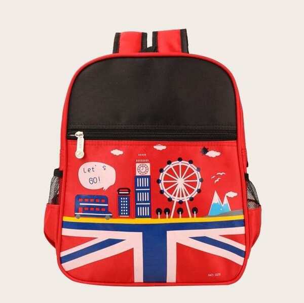 

Boys Letter Print Zip Front Backpack