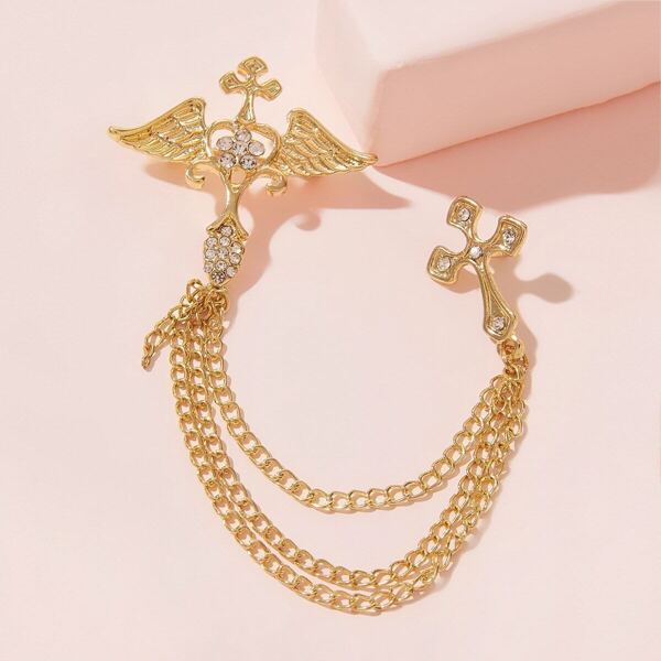 

Cross & Wing Decor Chain Brooch 1pc