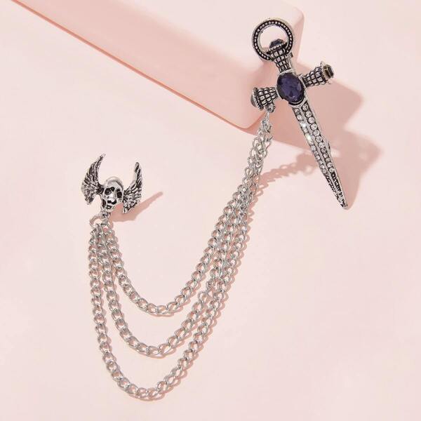 

Cross & Skull Decor Chain Brooch 1pc, Silver
