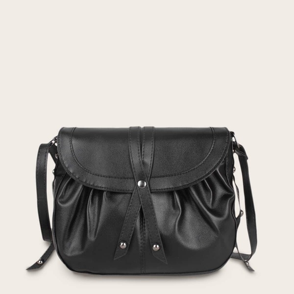 

Ruched Detail Flap Crossbody Bag, Black