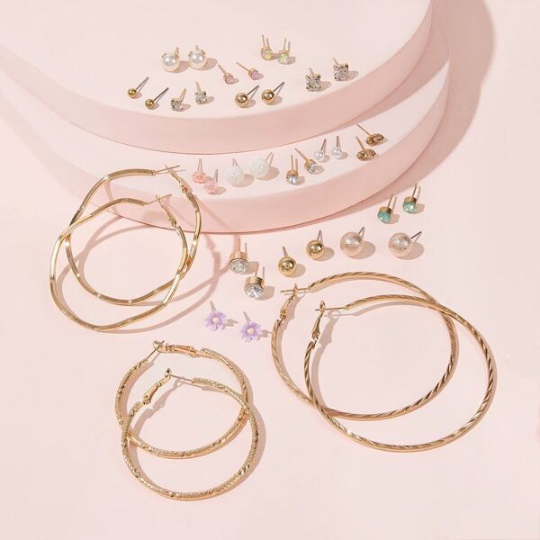 

Flower & Faux Pearl Earrings 20pairs, Gold