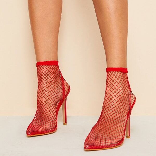 

New Year Point Toe Mesh Stiletto Heels, Red