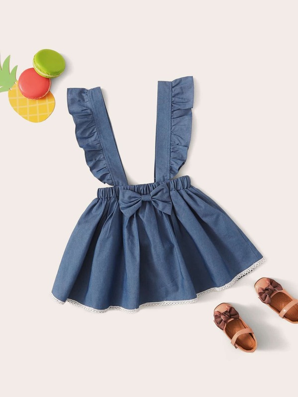 

Toddler Girls Ruffle Trim Bow Front Pinafore Skirt, Blue