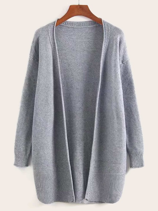 

Solid Drop Shoulder Longline Cardigan, Grey