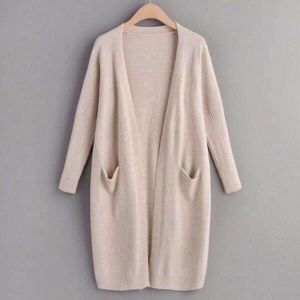 

Solid Dual Pocket Longline Cardigan, Khaki