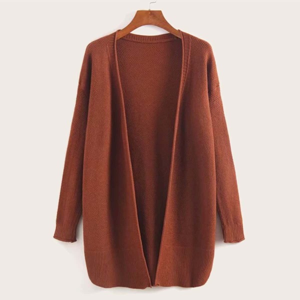

Solid Drop Shoulder Longline Cardigan, Brown