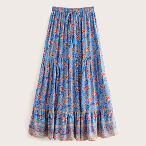 

Ditsy Floral Print Tassel Tie Ruffle Hem Skirt, Multicolor
