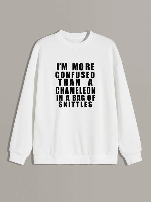 

Men Slogan Print Round Neck Sweatshirt, White