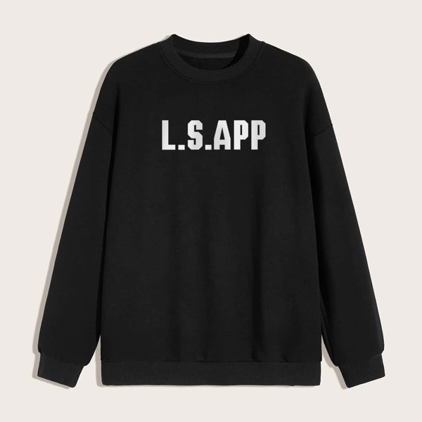 

Men Letter Print Round Neck Sweatshirt, Black