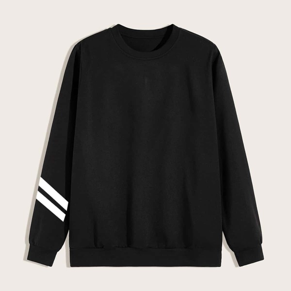 

Men Stripe Print Round Neck Sweatshirt, Black