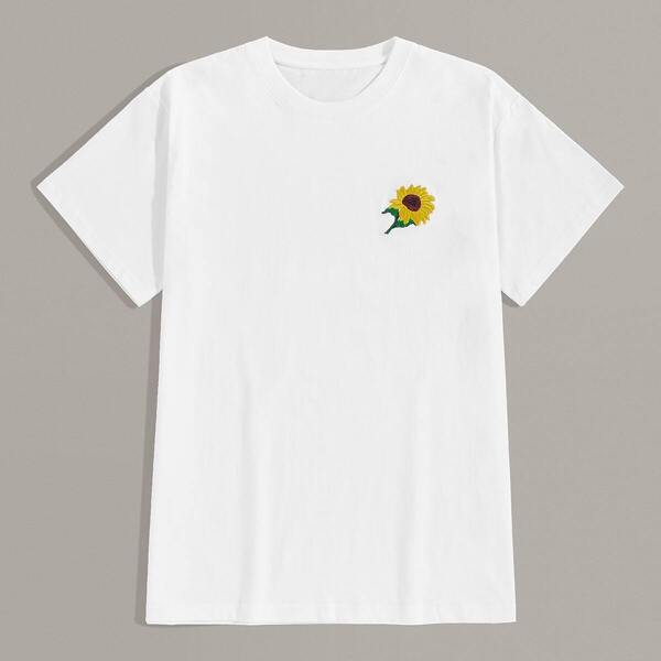 

Men Sunflower Embroidery Short Sleeve Tee