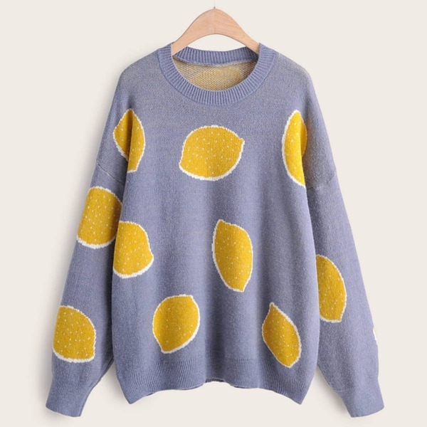 

Lemon Print Drop Shoulder Jumper