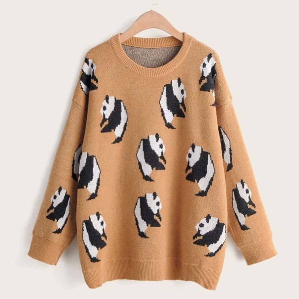 

Panda Print Drop Shoulder Sweater