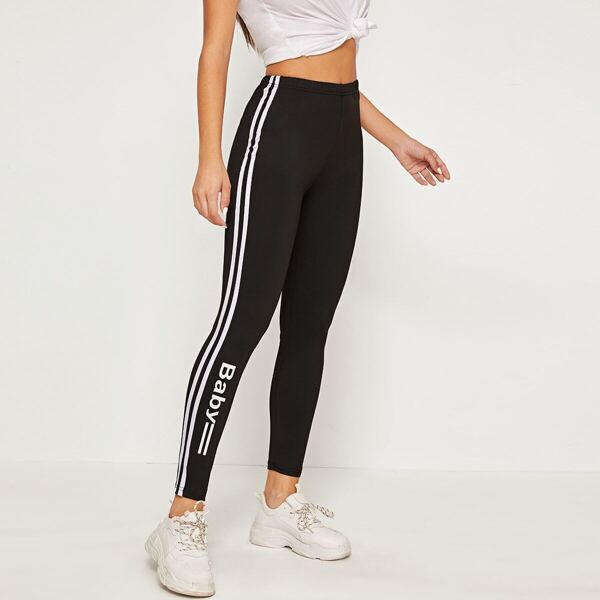 

Letter Print Side Stripe Leggings
