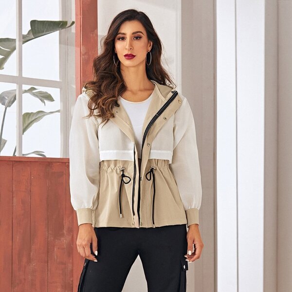 

Cut And Sew Drawstring Hooded Coat, Multicolor