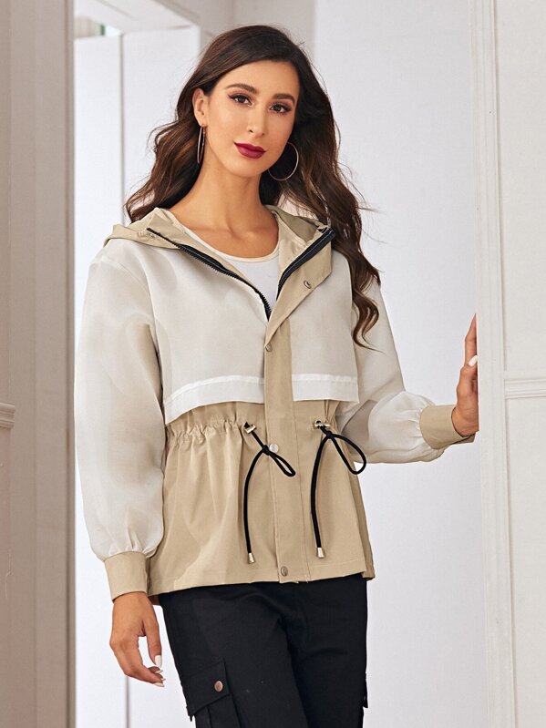 

Cut And Sew Drawstring Hooded Coat, Multicolor, Gabe
