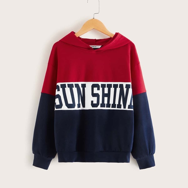 

Boys Colorblock Letter Print Hoodie, Multicolor