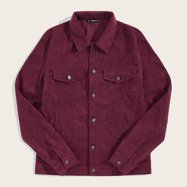 

Men Flap Detail Corduroy Jacket, Burgundy