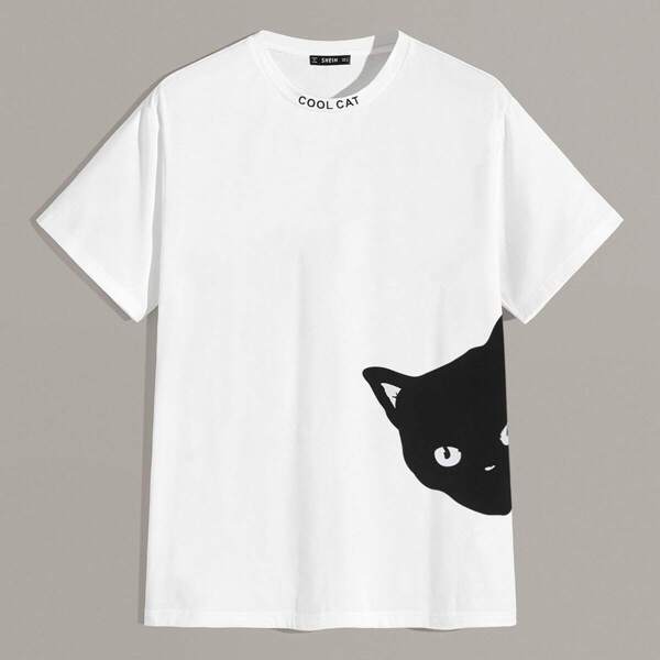 

Men Letter Neck Cartoon Graphic Tee, White