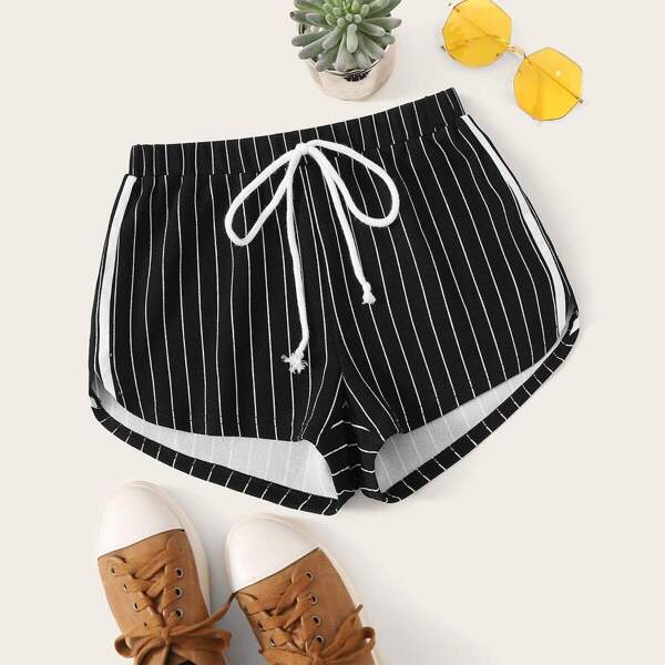 

Drawstring Waist Striped Dolphin Shorts