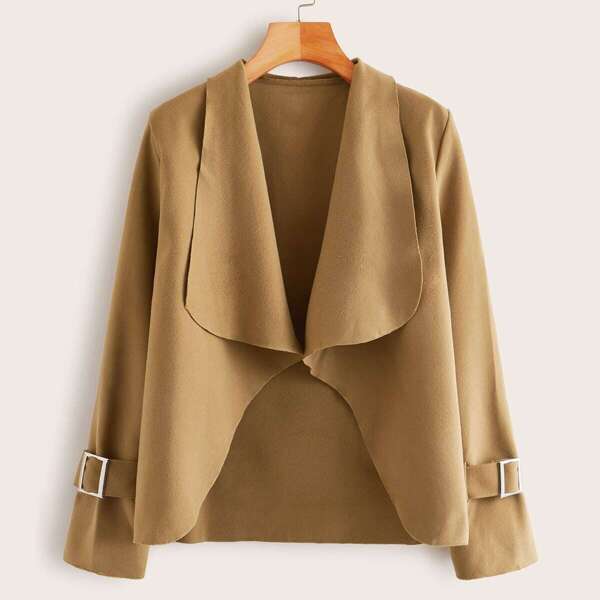 

Waterfall Collar Square Buckle Coat, Camel