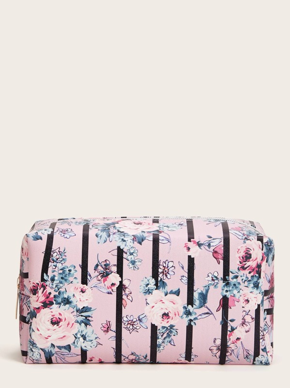 

Floral & Striped Makeup Bag, Pink