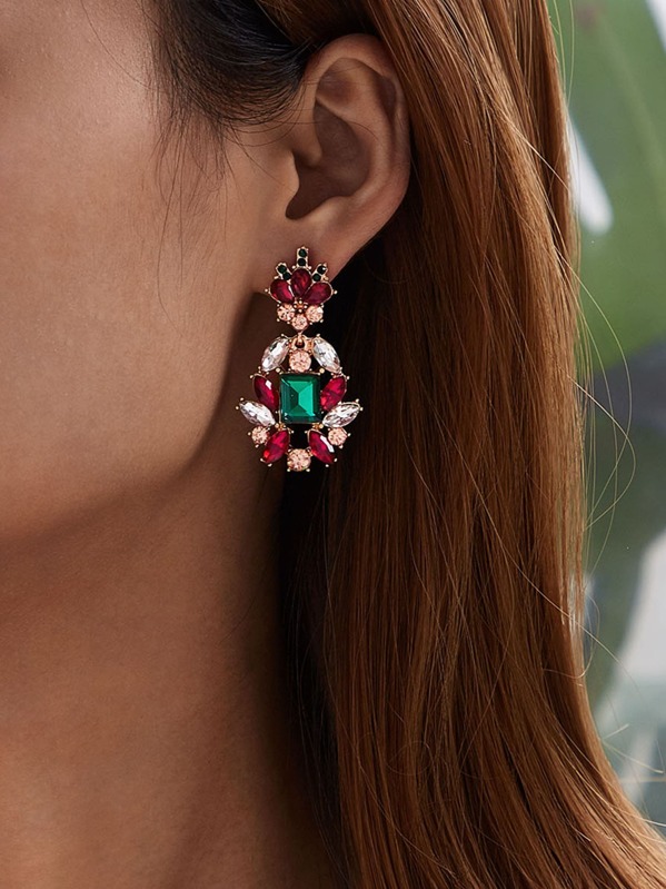 

Gemstone Flower Drop Earrings 1pair, Multicolor