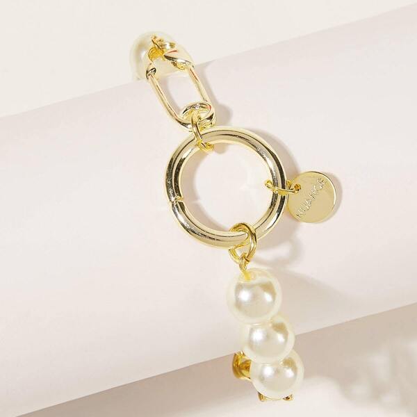 

Faux Pearl & Paperclip Decor Chain Bracelet 1pc, Gold