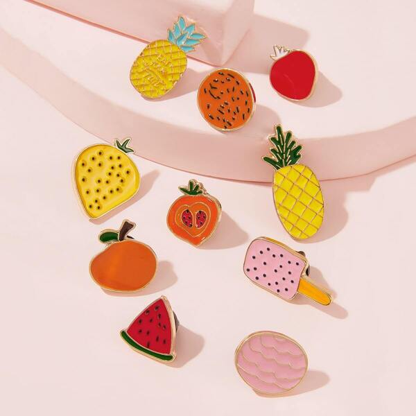 

Pineapple & Watermelon Design Brooch 10pcs, Multicolor