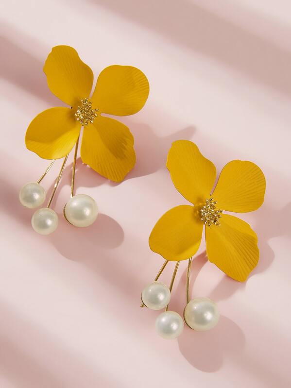 

Flower Decor Faux Pearl Earring Jackets 1pair, Yellow