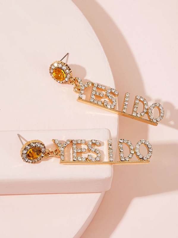

Rhinestone Engraved Letter Drop Earrings 1pair, Gold